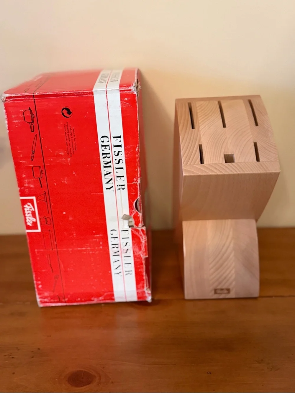 Fissler Solid Beechwood Knife Block - Never Used.  Knives are not included.